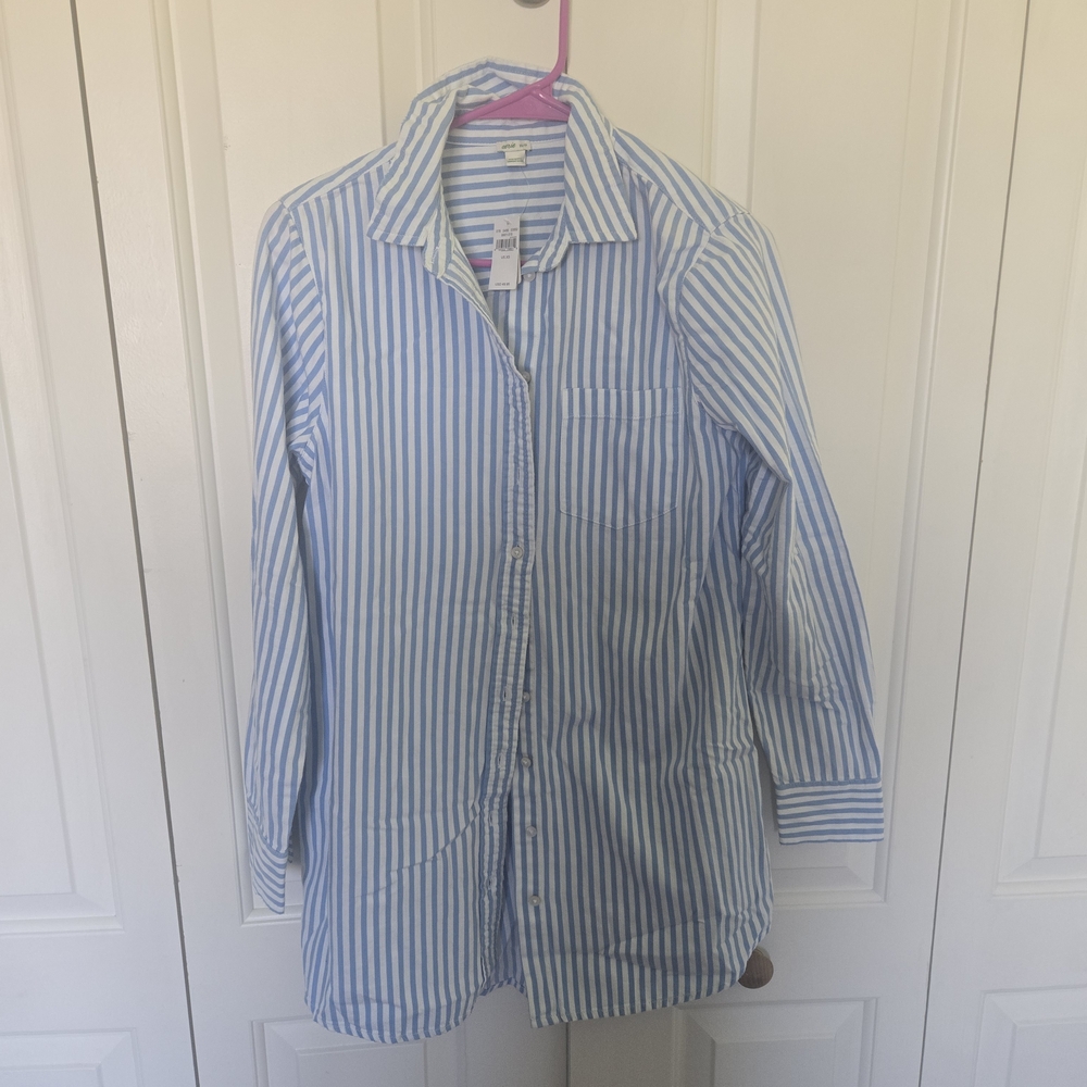 Aerie Blue and White Casual Button Down Shirt Dress